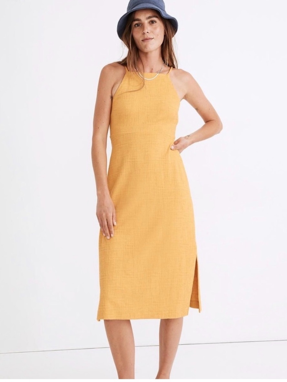 Madewell Mustard Midi Dress with Spaghetti Straps